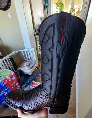 Customer photo review of Jumbo Black Cherry Python Leather Boots - Square Toe