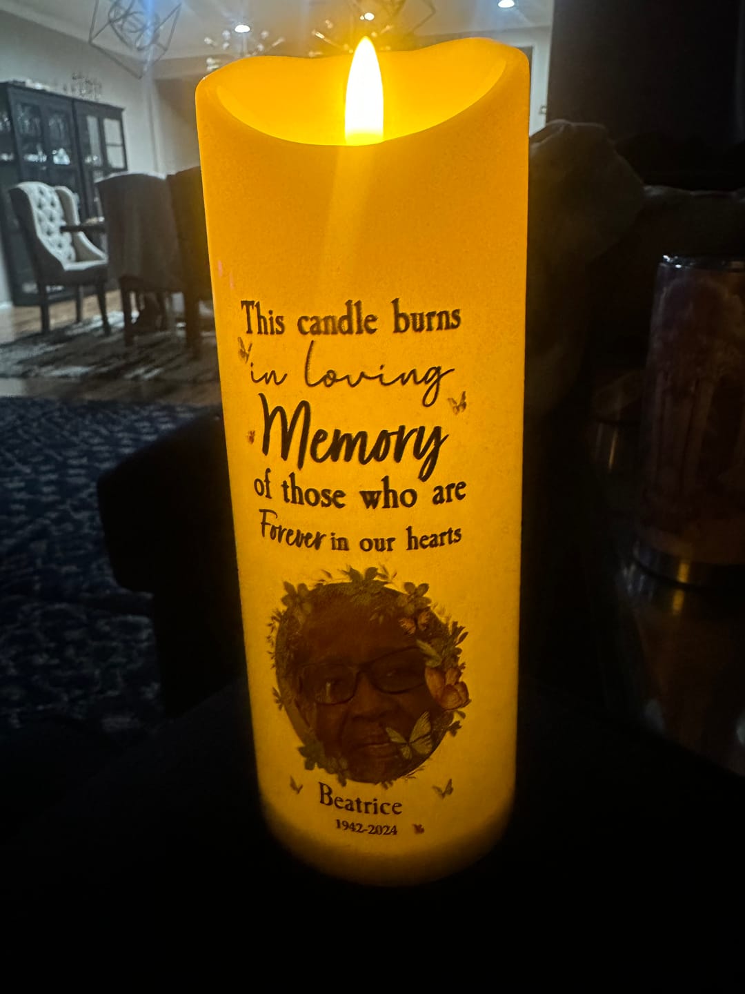 Customer photo review of In Loving Memory Upload Photo Heaven Gate Sky, A Big Piece Of My Heart Lives In Heaven Personalized Tumbler