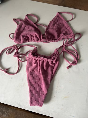 Customer photo review of Alice Ruched Bottom - Dusty Mauve Checkered Terry