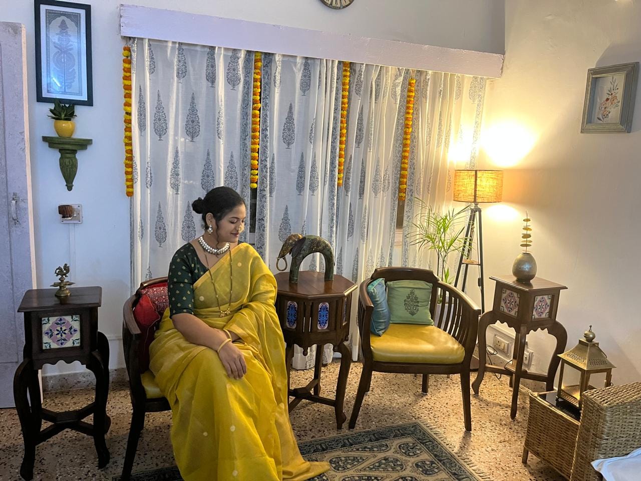 Customer photo review of Handloom Chanderi Half Tissue-Circle Buta Green