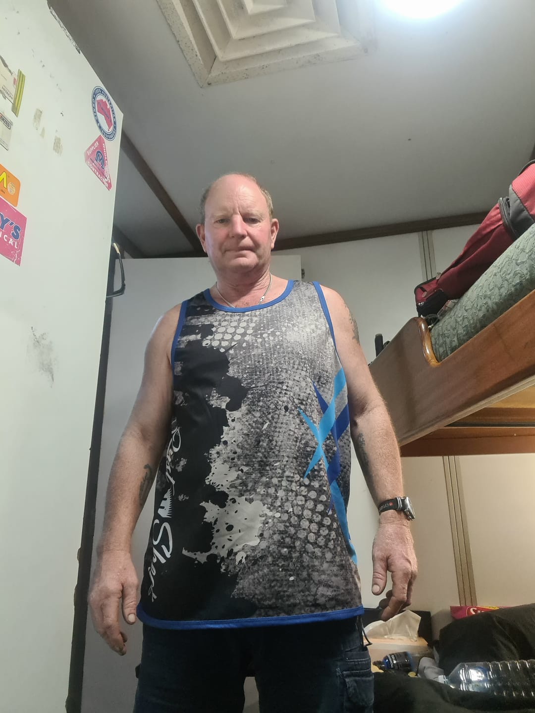 Customer photo review of To The Point - Blue | Just Shear Sports Performance Singlet