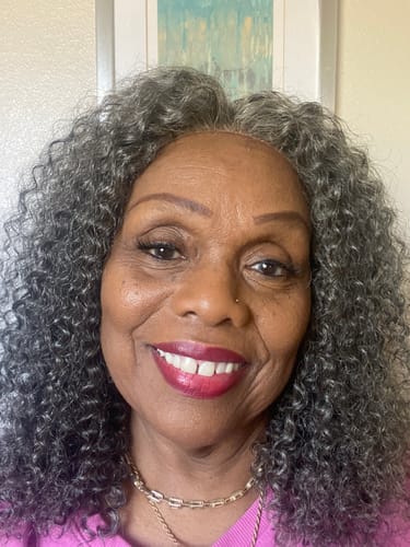 Customer photo review of Luvwin 5x5 Deep Curly Salt And Pepper Glueless Gray Color Pre-Cut Lace Bob Wig