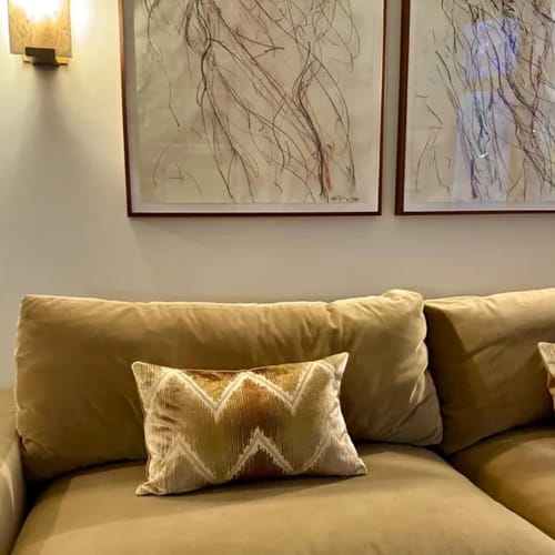 Customer photo review of Shock Wave Velvet Sand & Sable Pillow Cover