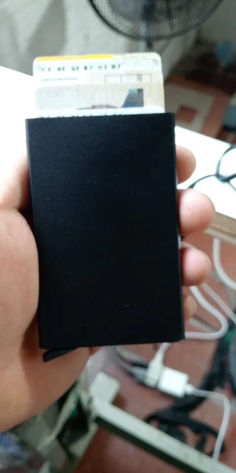 Customer photo review of Metallic Wallet Slim Pop Up RFID Cardholder — Black | KIMLUD