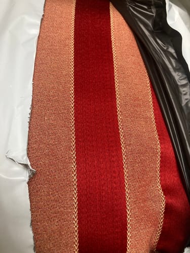 Customer photo review of 108" ECO Red Tone on Tone Striped Jacquard Fabric