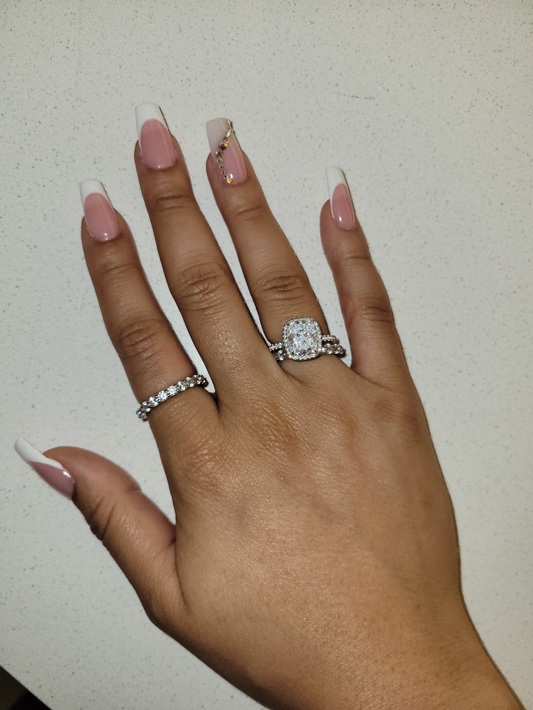Customer photo review of S925 Gorgeous Halo 4.0Ct Cushion Cut Women's Wedding Set In Sterling Silver