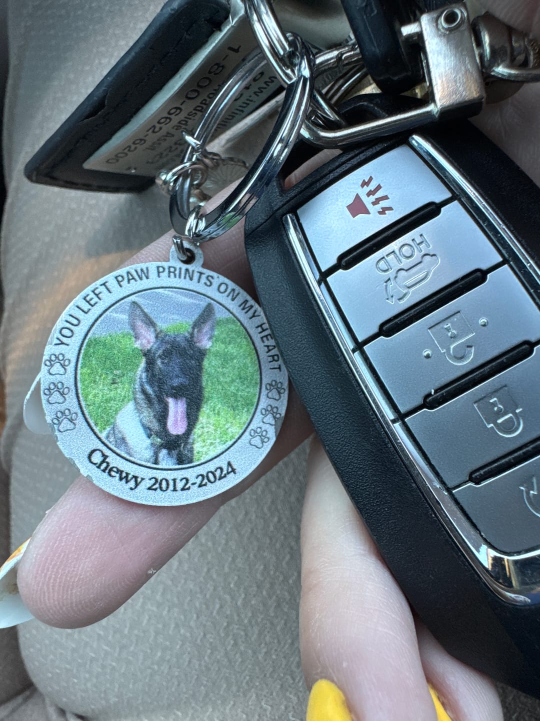 Customer photo review of Custom Personalized Photo Keychain Pet Charm Key Ornaments - Memorial Gift for Dog/Cat Lovers - You left paw prints on my heart