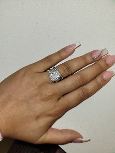 Customer photo review of Louily Luxury Three Stone Radiant Cut Wedding Set In Sterling Silver