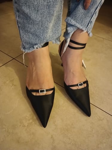Customer photo review of Rhinestone Buckled Heeled Slingbacks