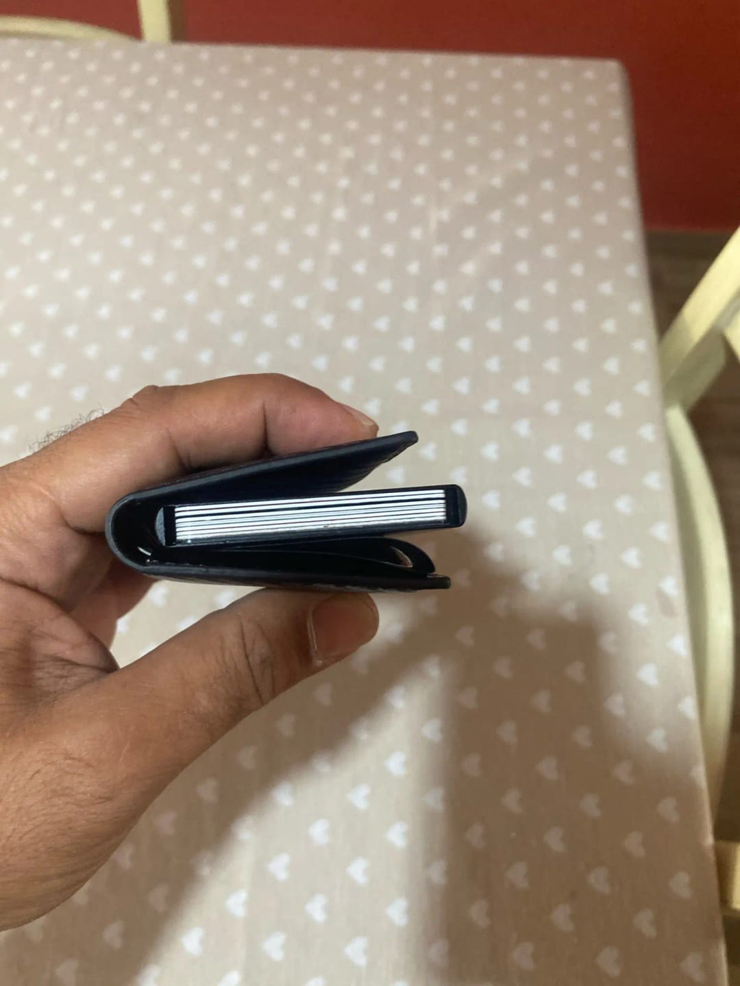 Customer photo review of Metallic Wallet Slim Pop Up RFID Cardholder — Black | KIMLUD