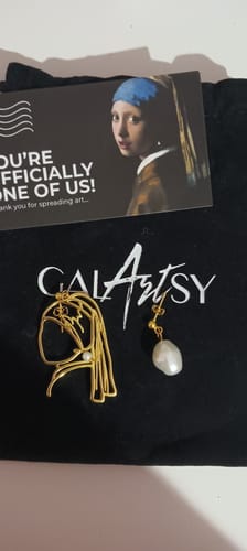 Customer photo review of Girl with a Pearl Earring inspired earrings