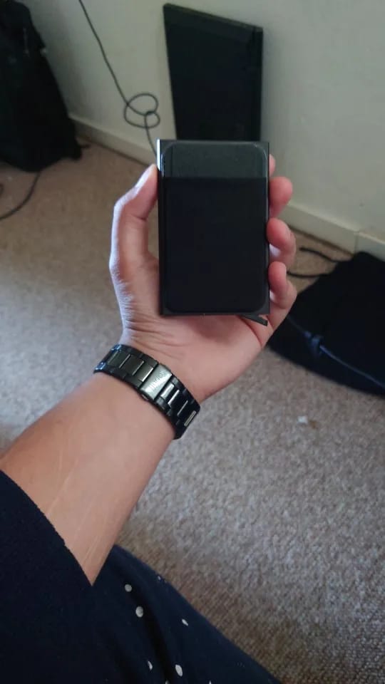 Customer photo review of Metallic Wallet Slim Pop Up RFID Cardholder — Black | KIMLUD