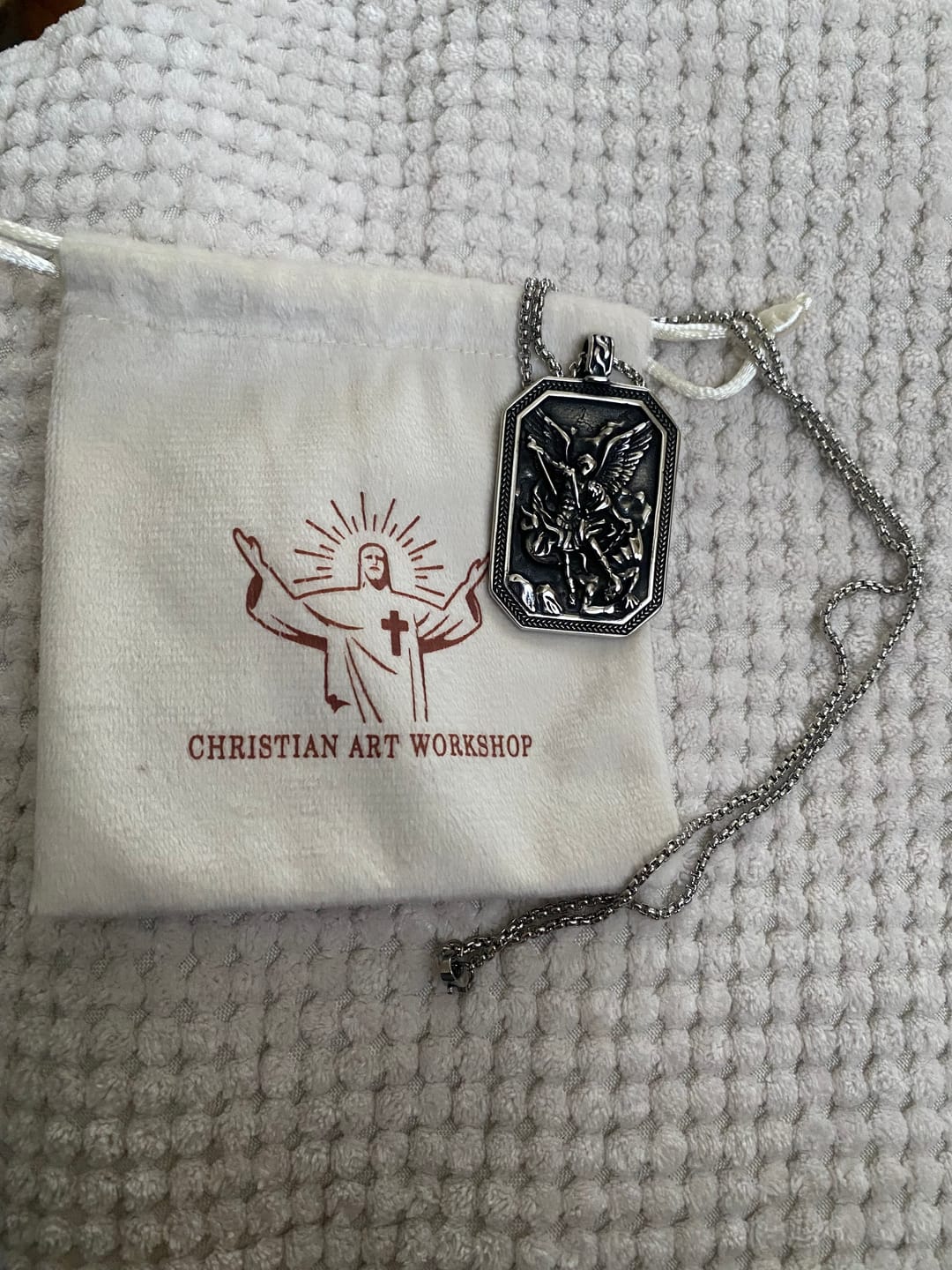 Customer photo review of FREE Today: Classic Style St. Michael the Archangel Protection Stainless Steel Pendant Necklace