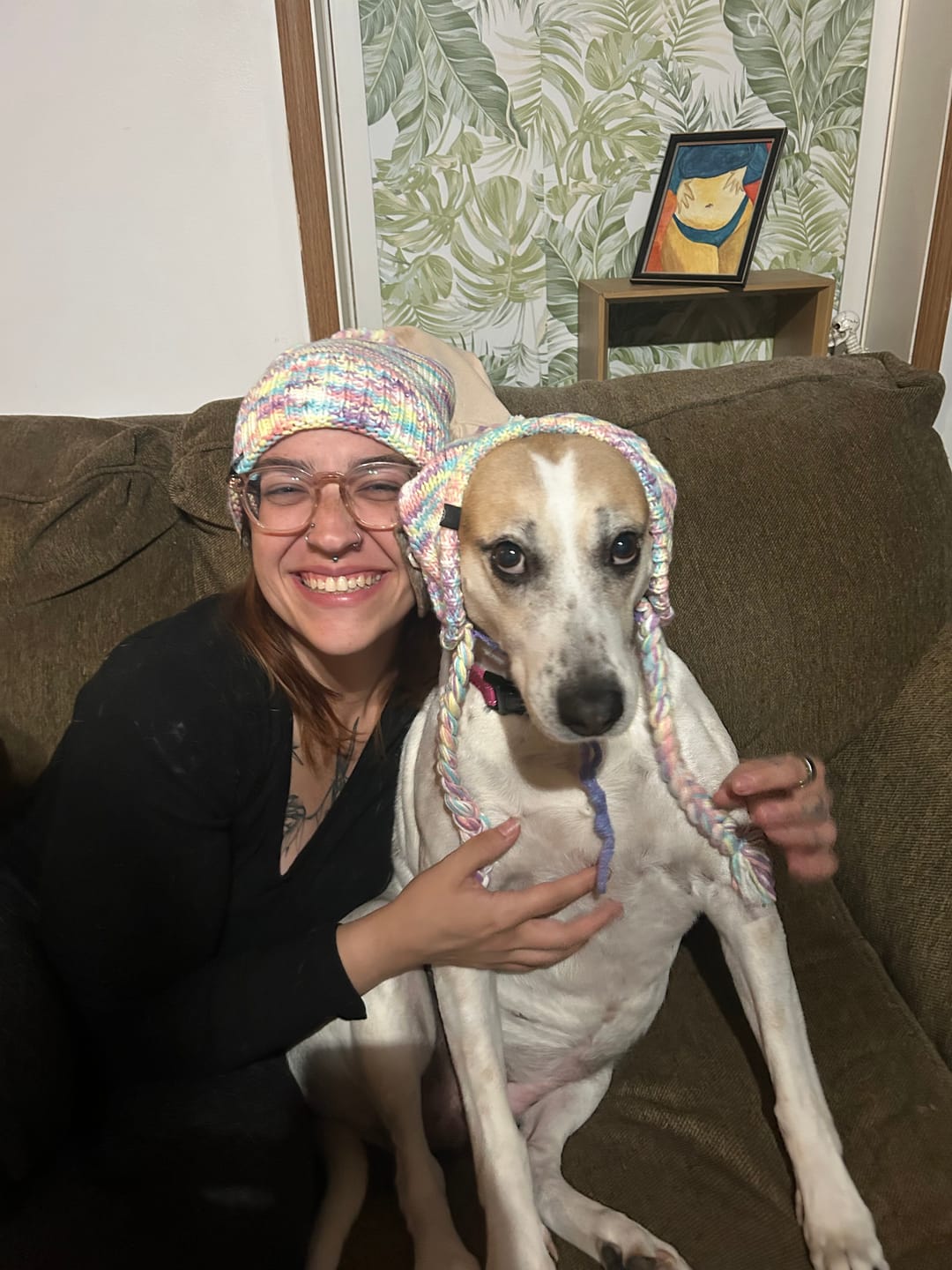 Customer photo review of Human Pompom Hat - Pastel Icing