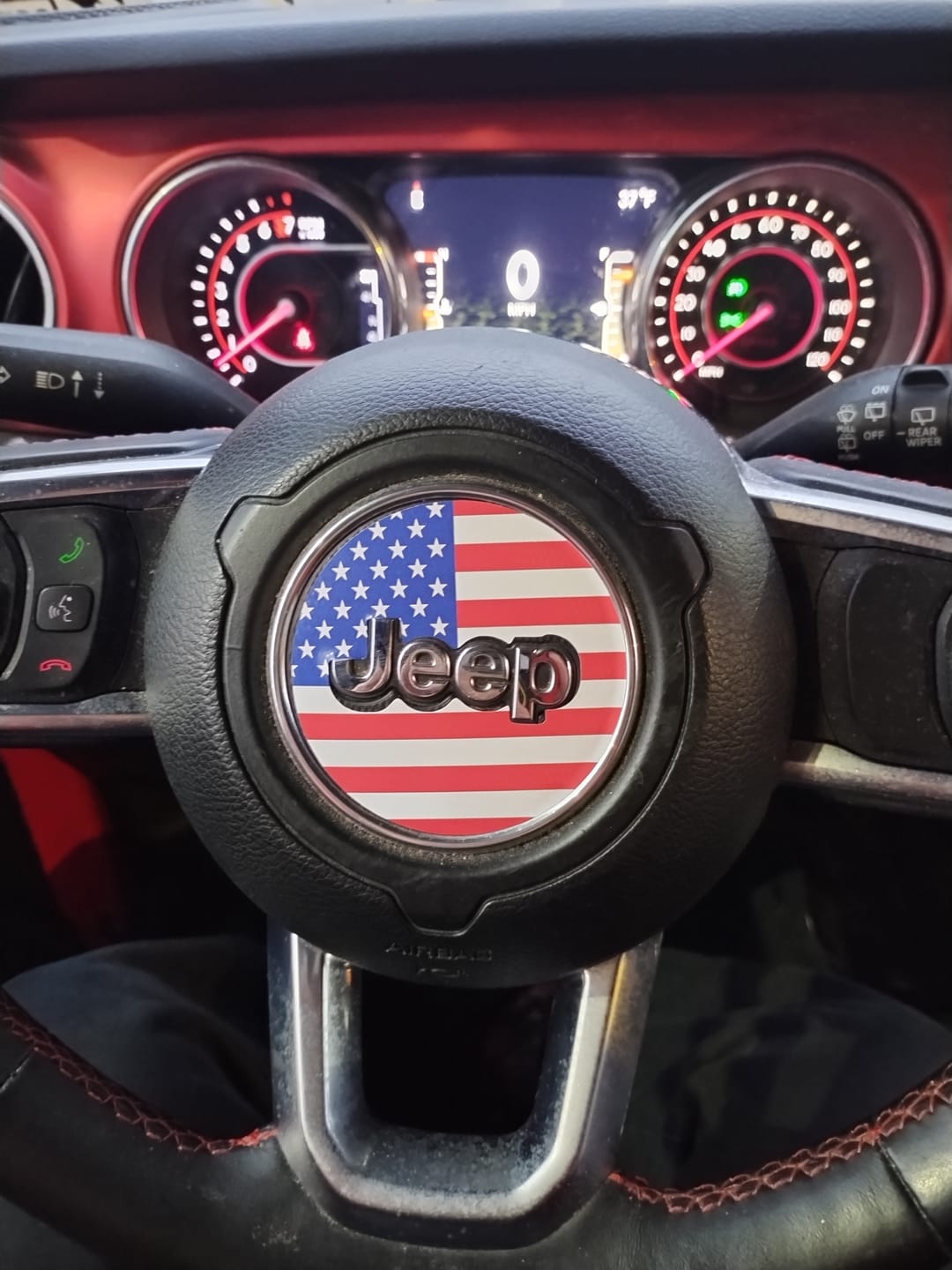 Customer photo review of American Flag Steering Wheel Decal for Jeep