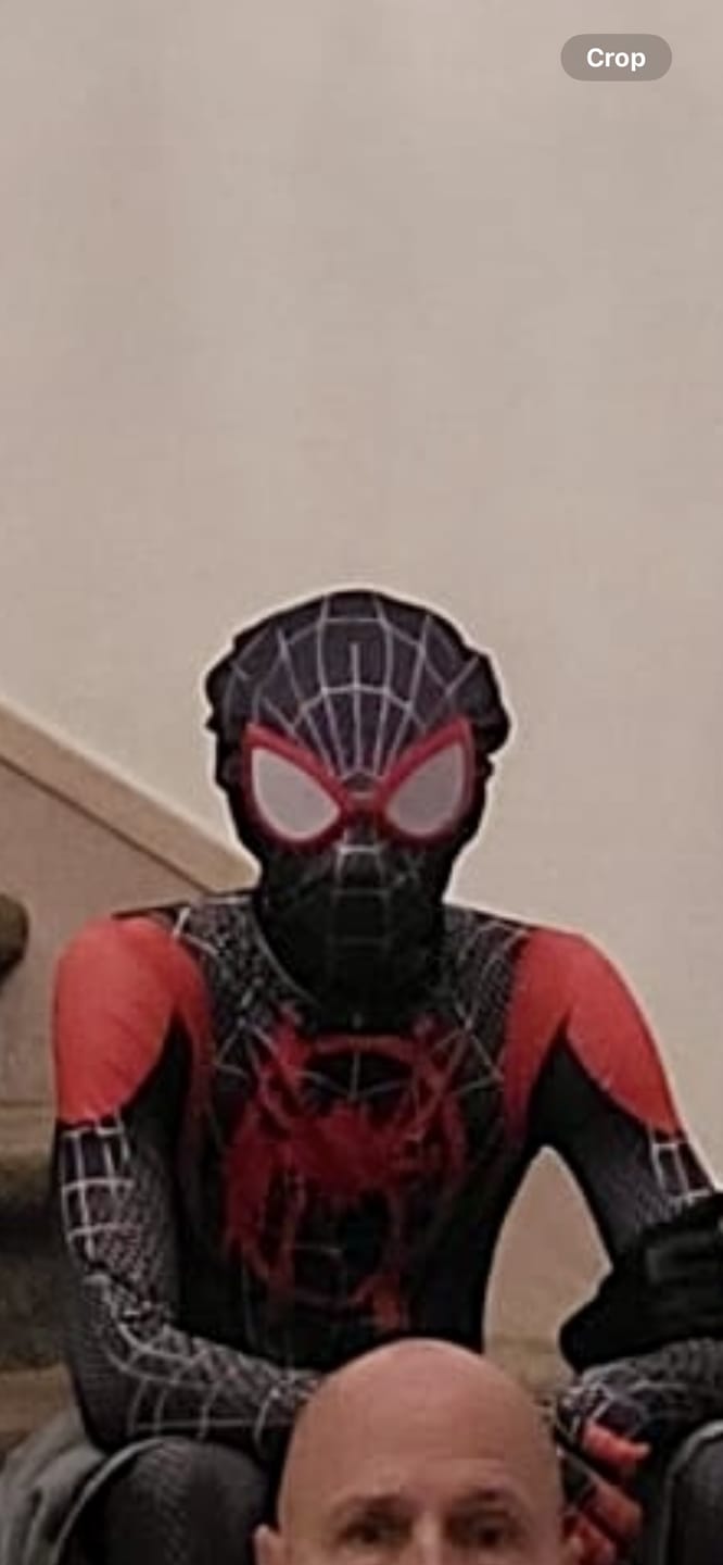 Customer photo review of Miles Morales Suit Spider Man Costume for Boys and Adult Men.