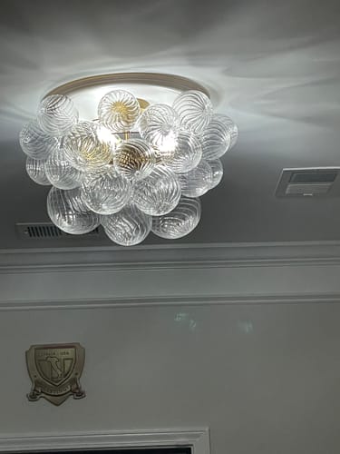 Customer photo review of 3-Light Cluster Ribbed Glass Bubble Semi Flush Chandelier