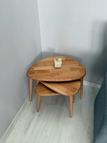 Customer photo review of Ahşap Zigon Sehpa 3'lü Set - Doğal Masif Kestane Ağacı (Ercol Stil)