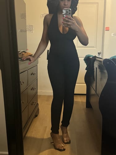 Customer photo review of Boheme Ribbed Knit Halter Jumpsuit