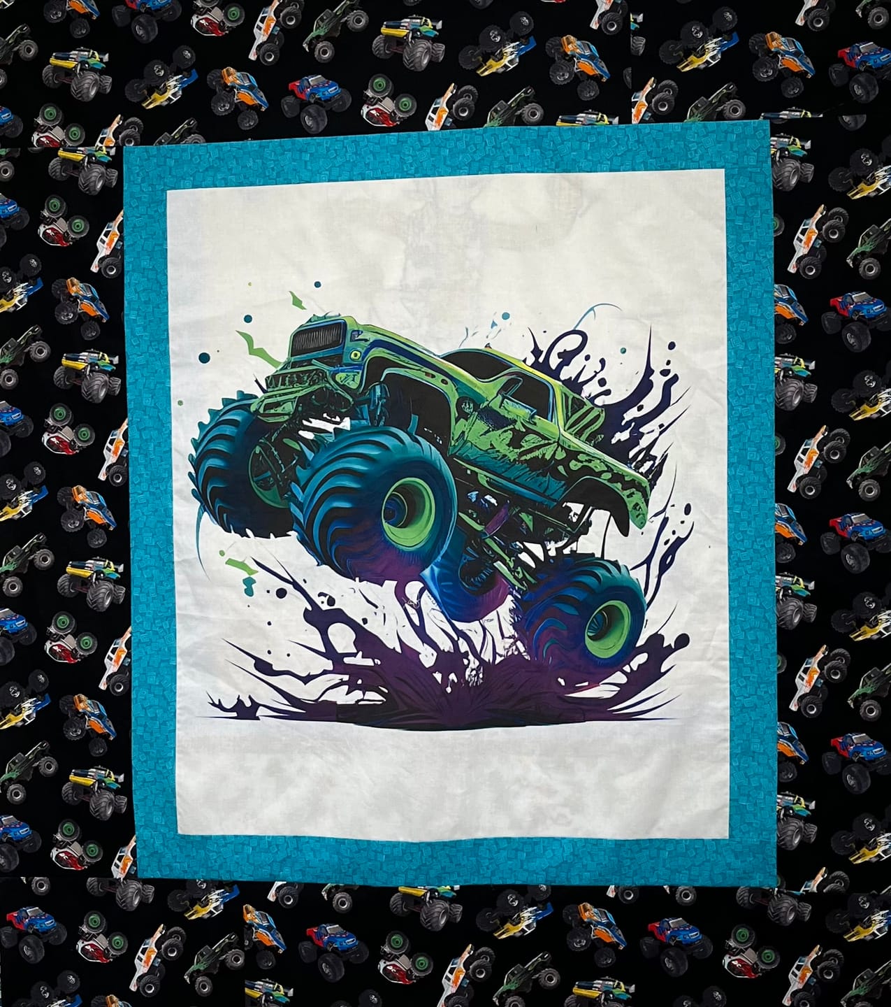 Customer photo review of Cool Monster Trucks 3 Fabric Panel