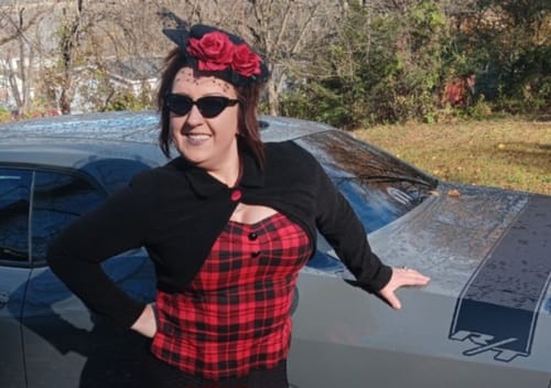 Customer photo review of Red 1950s Square Neck Plaid Tops