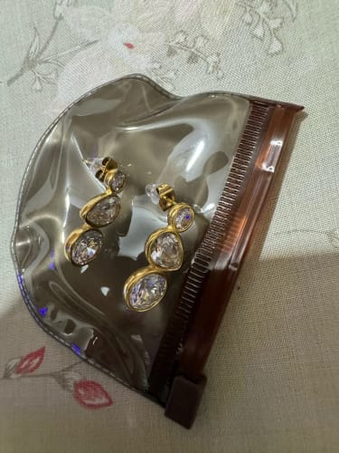Customer photo review of Triple Crystal Gold Drop Earrings