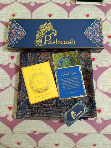 Customer photo review of Pashtush Women's Jamawar Shawl, Navy Blue