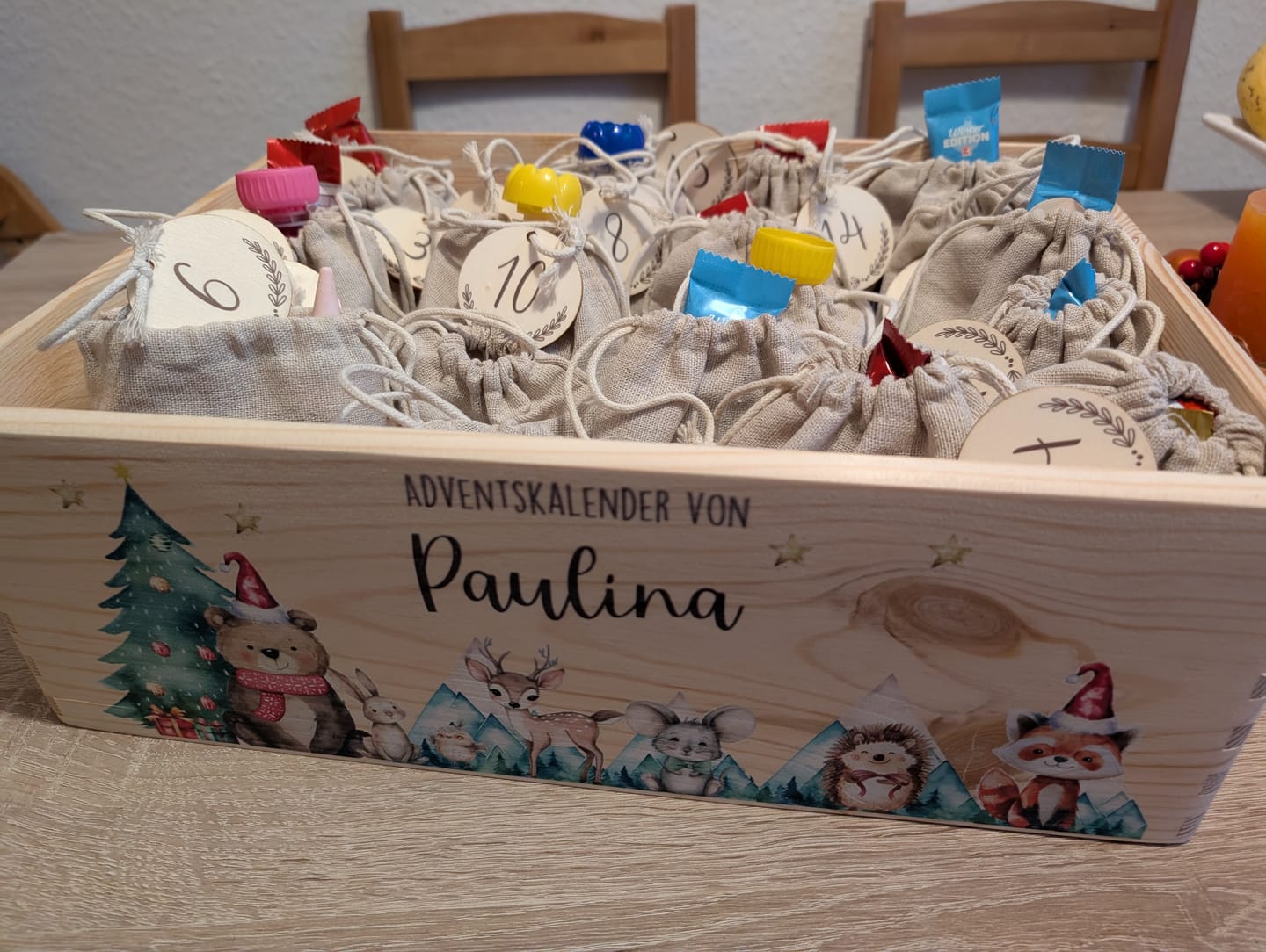 Customer photo review of Adventskalender zum befüllen "Bär und Weihnachtsbaum" personalisiert