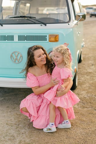 Customer photo review of Pink Puff Sleeve Mini Tiered Dress -Mommy and Me