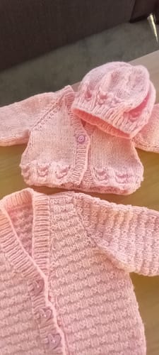 Customer photo review of Sirdar 1760 Cardigan and Beret in Supersoft Aran (PDF)