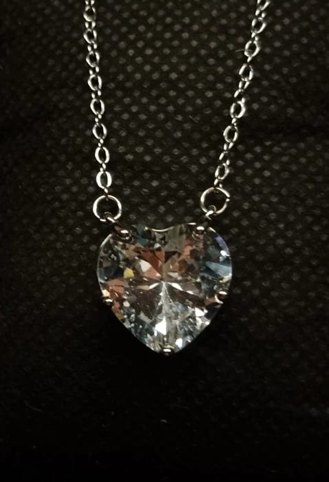 Customer photo review of Copper Alloy Pendant Necklace Big Heart CZ — Colorless | KIMLUD