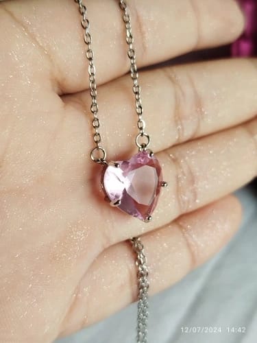 Customer photo review of Copper Alloy Pendant Necklace Big Heart CZ — Colorless | KIMLUD