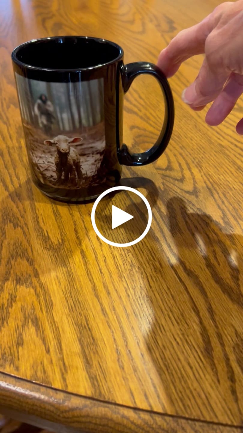 Customer video review of Jesus Running After a Lost Lamb, Jesus and Lamb Picture, Coffee Mug (Without Text)