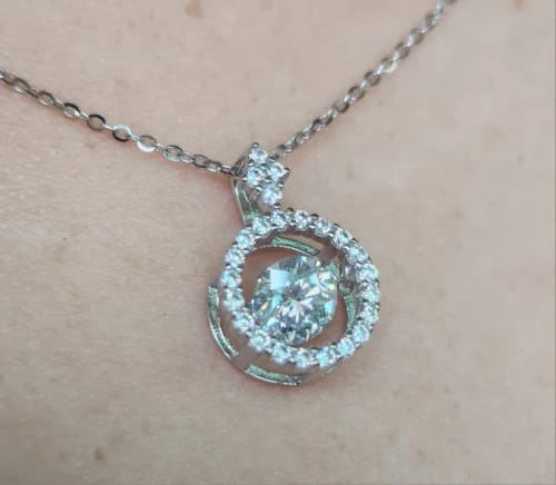Customer photo review of Dancing Moissanite Diamond Circle of Love Necklace