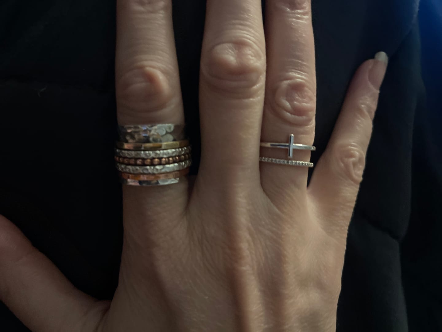 Customer photo review of Two Tone Wide Band Spinner Ring Hammered Sterling Silver