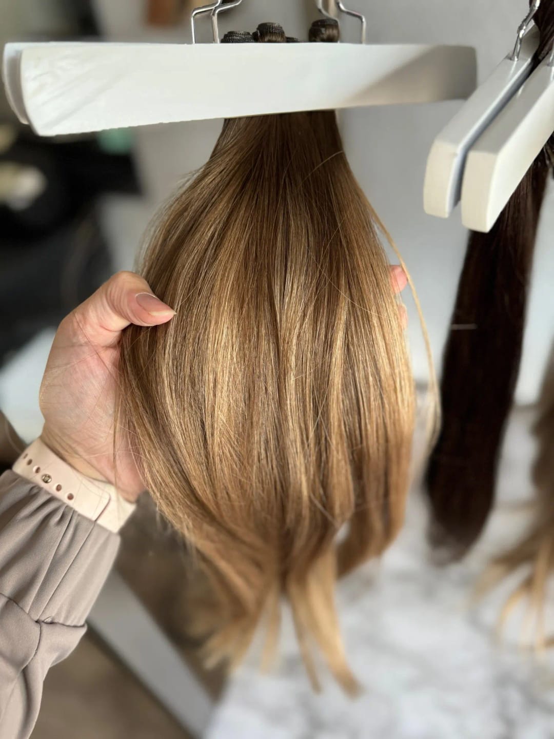 Customer photo review of Virgin Human Hair Weft Extensions Genius Weft — Platinum Blonde | KIMLUD