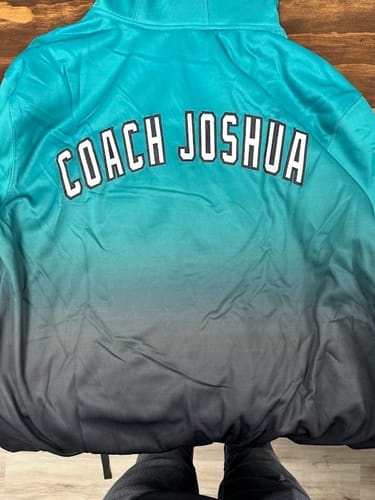Customer photo review of Custom Stitched Teal White-Black Fade Fashion Sports Pullover Sweatshirt Hoodie