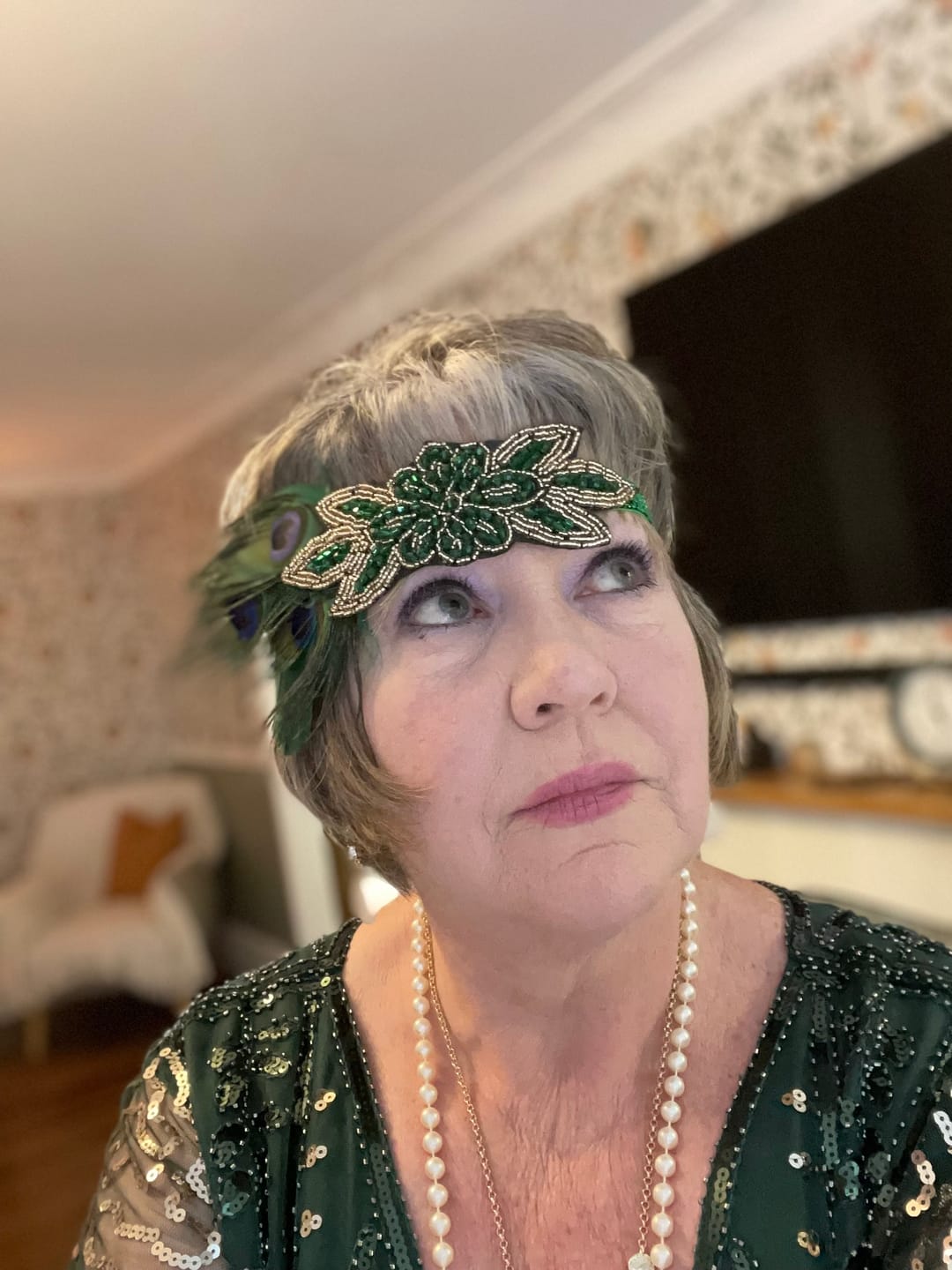 Customer photo review of 1920s Green Peacock Feather Headband