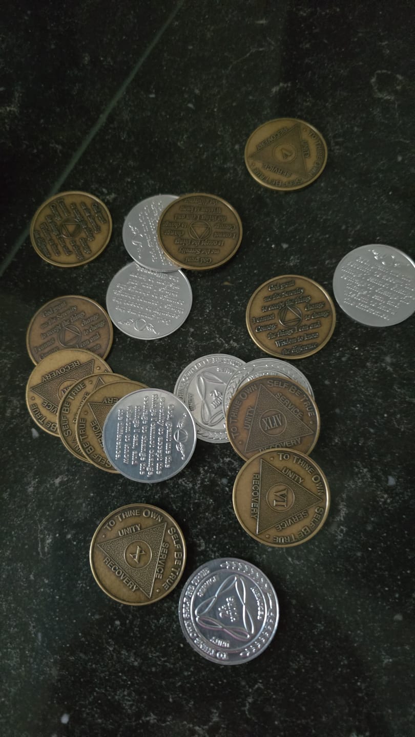 Customer photo review of Sobriety Mint Infinity Aluminum AA Meeting Newcomer Sobriety Chips/Coins/Tokens - 24 Hours - Silver