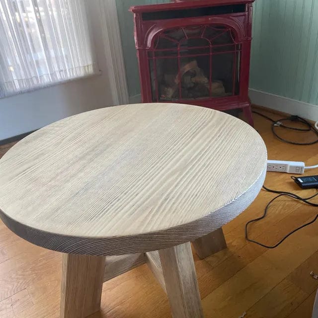 Customer photo review of Amber Round Farmhouse Coffee Table - Solid Pine Wood