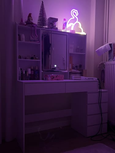 Customer photo review of Τραπέζι Μπουντουάρ Μακιγιάζ Tουαλέτας Κρεβατοκάμαρας Καθρέφτης Με Ντουλάπι Λευκό με Φωτισμό LED Ρυθμιζόμενη Φωτεινότητα RD-T624W01