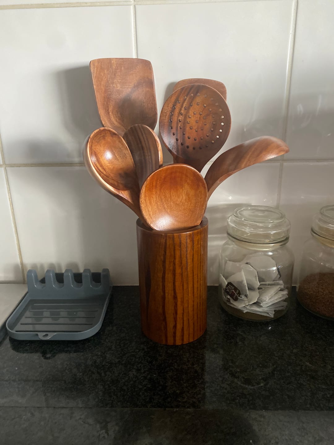 Customer photo review of Teak Wood Utensil Holder