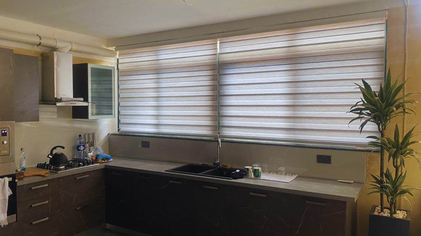 Customer photo review of Linen Winter White Day & Night Blinds