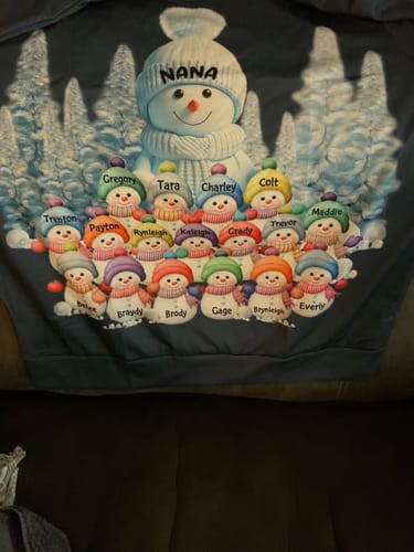 Customer photo review of Christmas Blue Vibe Snowman Grandma Mom Colorful Kids Personalized Sweatshirt