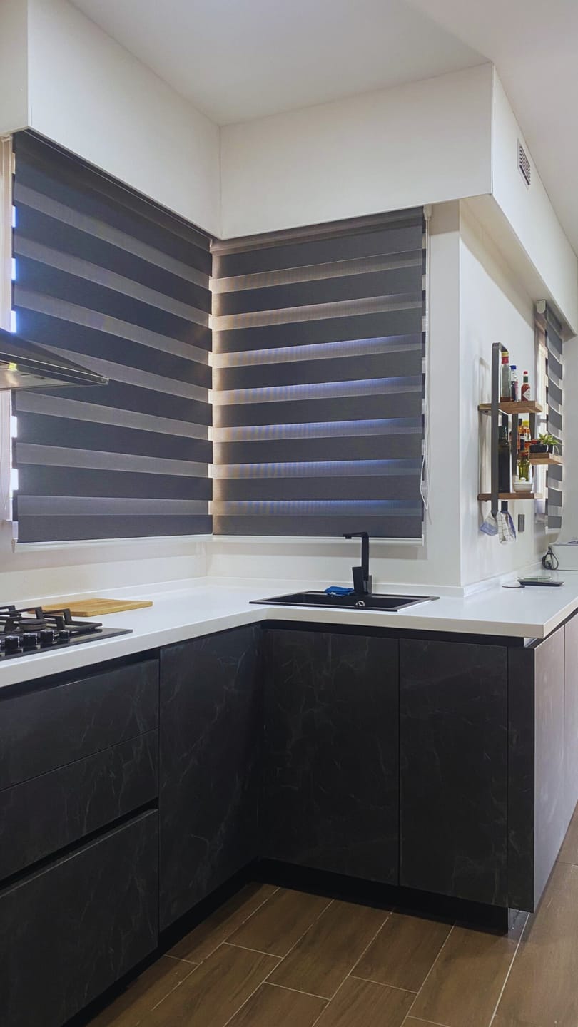 Customer photo review of Charcoal Gray Blackout Day & Night Blinds