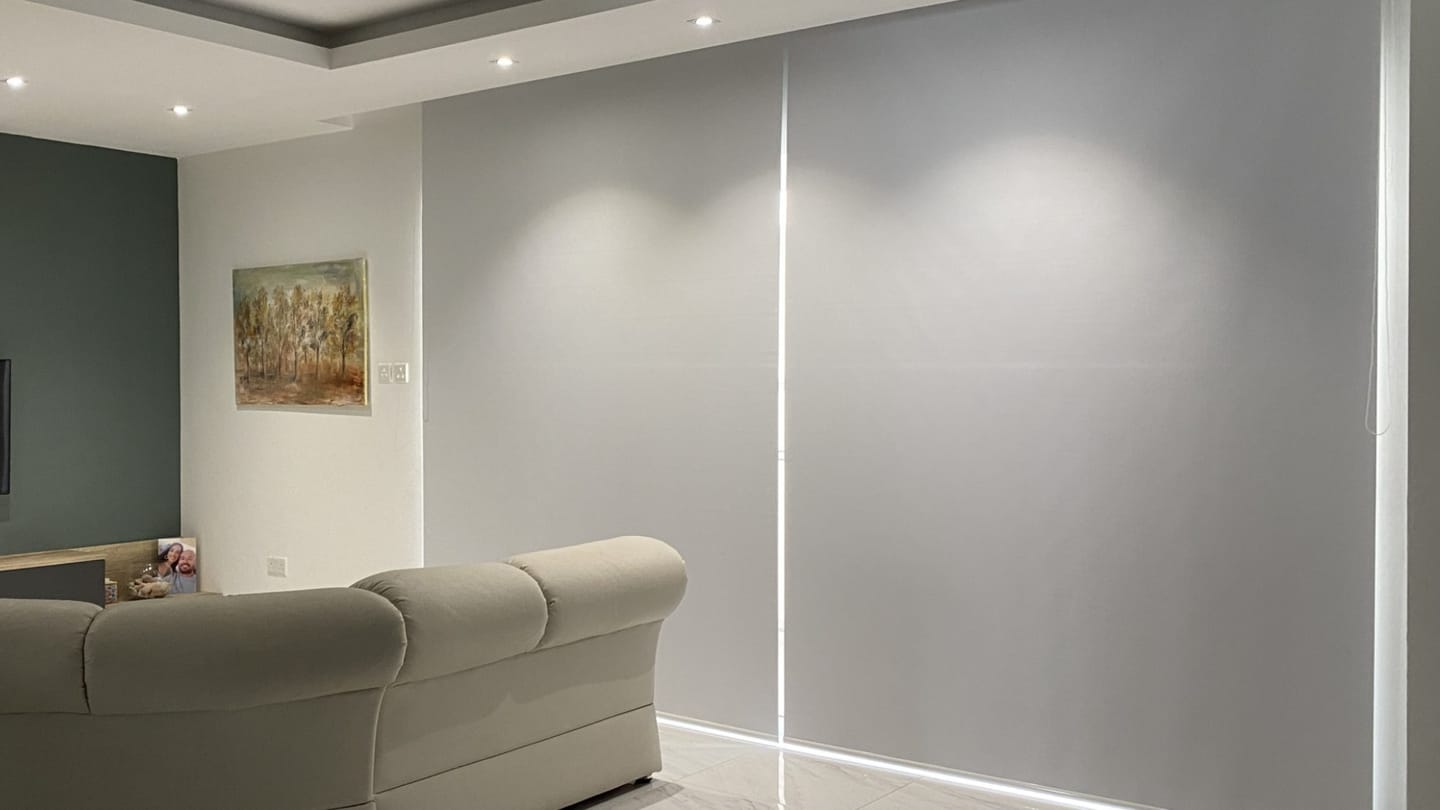 Customer photo review of Endura Gray Violet Blackout Roller Blinds