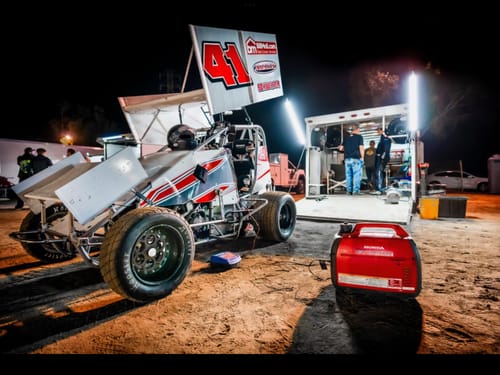 Customer photo review of Racing Trailer Pit Light – Dual 5 Foot Pole 20,000 Lumens