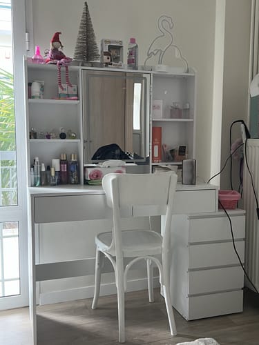 Customer photo review of Τραπέζι Μπουντουάρ Μακιγιάζ Tουαλέτας Κρεβατοκάμαρας Καθρέφτης Με Ντουλάπι Λευκό με Φωτισμό LED Ρυθμιζόμενη Φωτεινότητα RD-T624W01