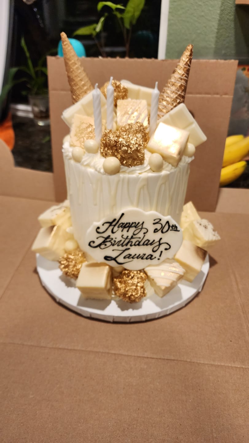 Customer photo review of White Chocolate Decadence Cake