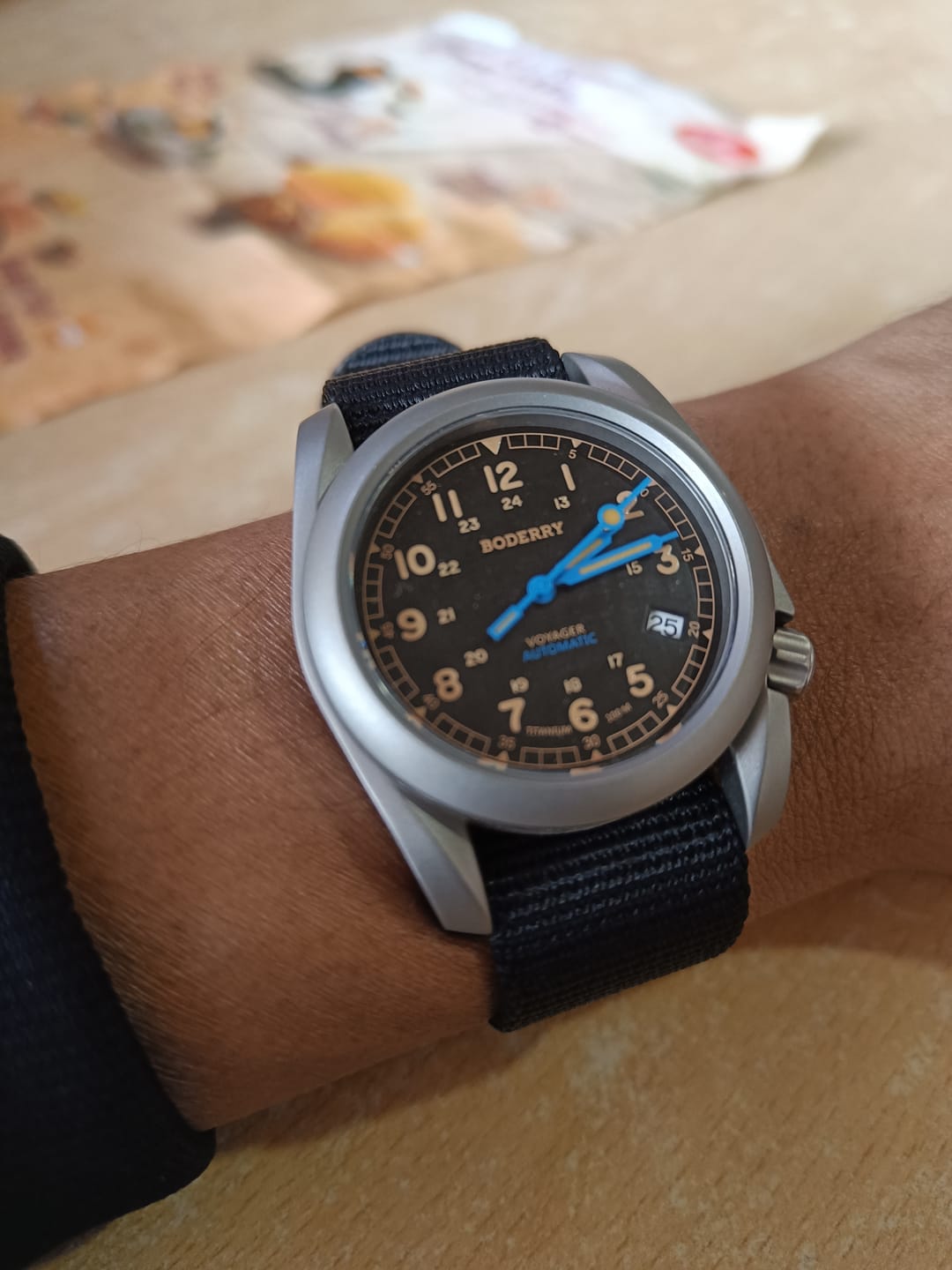 Customer photo review of VOYAGER - 100M Waterproof Titanium Automatic Field Watch | Vintage Noir